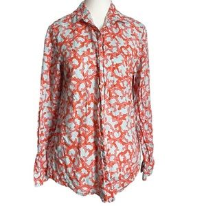 J McLaughlin Brisbane Lois Coral Aqua 100% Linen Button Down Shirt SMALL